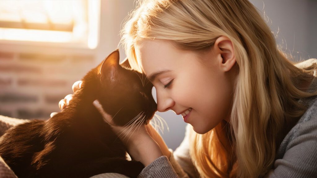 Tierkommunikation Katze mit blonder Frau